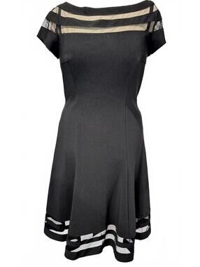 WHBM Black Illusion Neckline Fit & Flare Dress sz 8